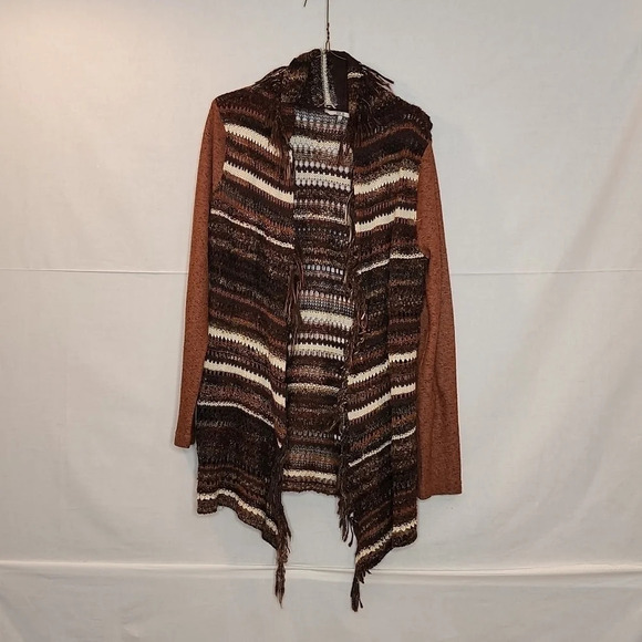 BKE Fringed Brown Sweater Open Cardigan Size Small - Picture 10 of 16